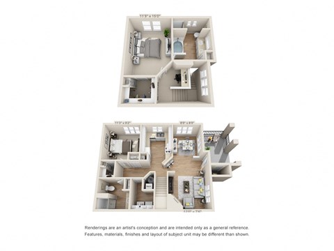 Floor plan for 2 beds, 2 baths, 1283 sqft